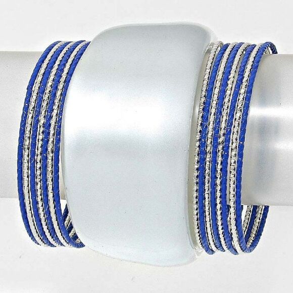 16 Layered Navy Blue & Silver Stackable Bangle Bracelet Set - Picture 1 of 7